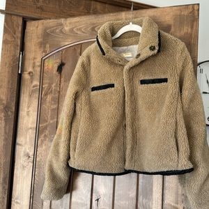 Mother Sherpa swing jacket. Tan with black leather accents M Medium